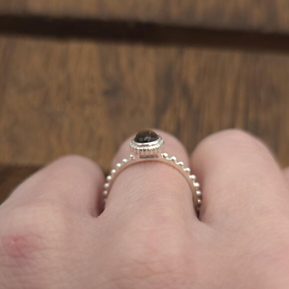 Size 8 Sterling Silver Round Tiger's Eye Stone Ring A1166 - Picture 3 of 7